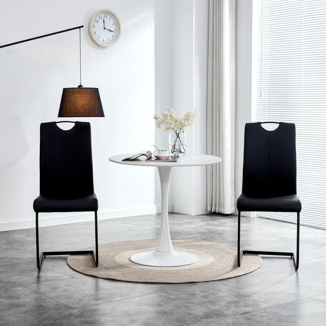 Dining chairs set of 2, Black PU Chair modern kitchen chair with metal leg