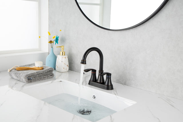 2-Handle Lavatory Faucet Brushed Nickel Bathroom Sink Faucet with Metal Pop-up Drain and Faucet Supply Lines