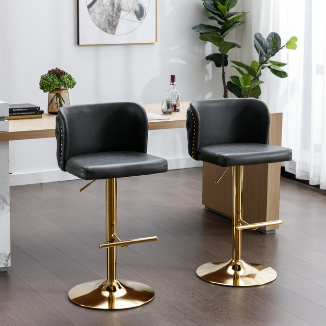 A&A Furniture,Swivel Barstools Adjusatble Seat Height,Modern PU Upholstered Bar Stools with the whole Back Tufted, for Home Pub and Kitchen Island (Dark Gray, Set of 2),SW1928DG