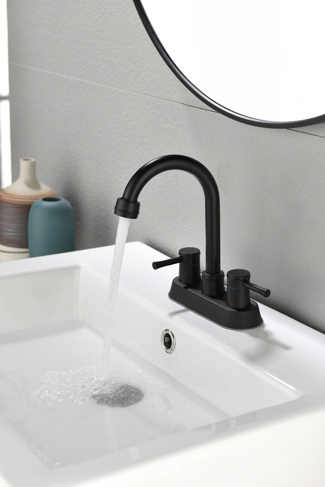 4 Inch 2 Handle Centerset Matte Black Lead-Free Bathroom Faucet, with Copper Pop Up Drain and 2 Water Supply Lines