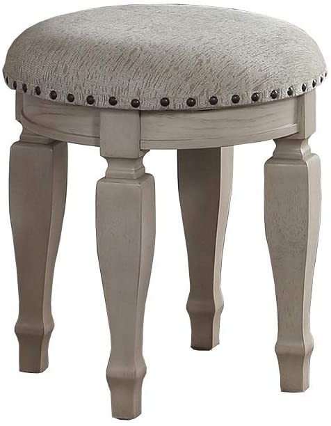 Bedroom Classic Vanity Set Wooden Carved Mirror Stool Drawers Antique White