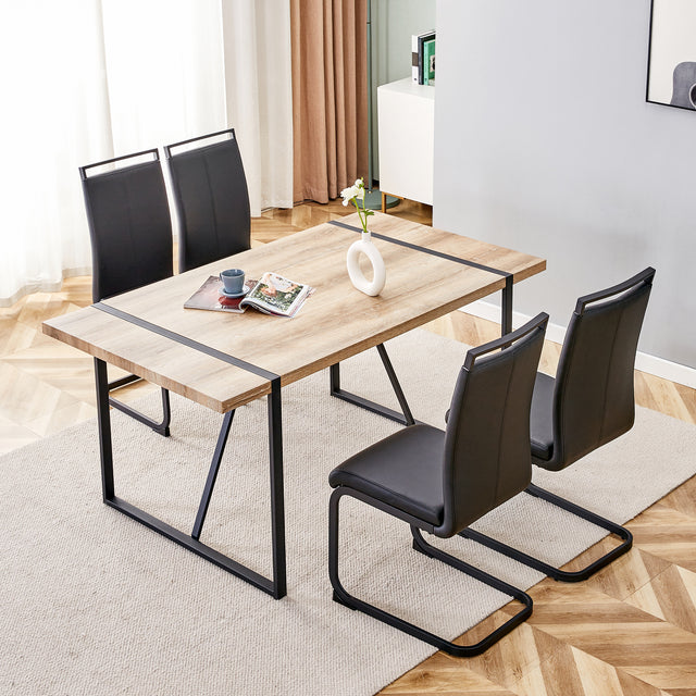 Rustic Industrial Rectangular Wood Dining Table For 4-6 Person, With 1.5" Thick Engineered Wood Tabletop and Black Metal Legs, Writing Desk For Kitchen Dining Living Room, 63" W x 35.4" D x 29.92" H