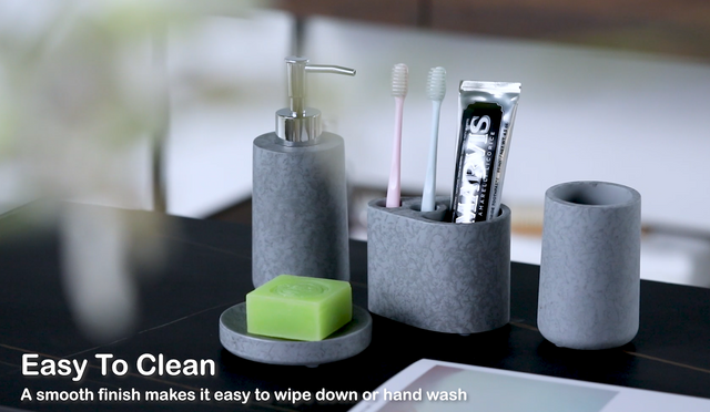 Concrete Bath Accessory Set for Vanity Countertops,Grey Stone Color/Cement Grey Color