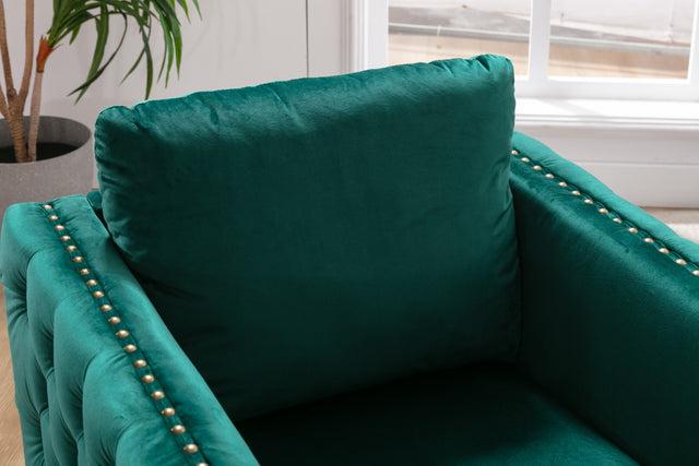 Modern Velvet Armchair Tufted Button Accent Chair Club Chair with Steel Legs for Living Room Bedroom,Green