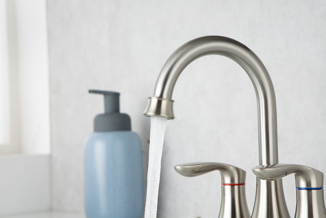 2-Handle Lavatory Faucet Brushed Nickel Bathroom Sink Faucet with Metal Pop-up Drain and Faucet Supply Lines