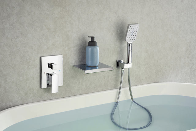 Waterfall Tub Faucet Wall Mount Roman Tub Filler Chrome Single Handle Brass Bathroom Bathtub Faucet with Hand Shower