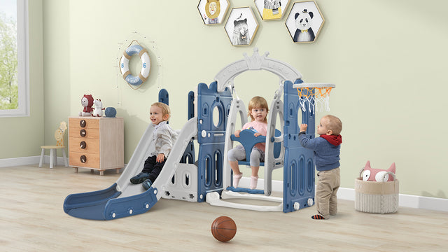 Toddler Slide and Swing Set 5 in 1, Kids Playground Climber Slide Playset with Basketball Hoop Freestanding Combination for Babies Indoor & Outdoor