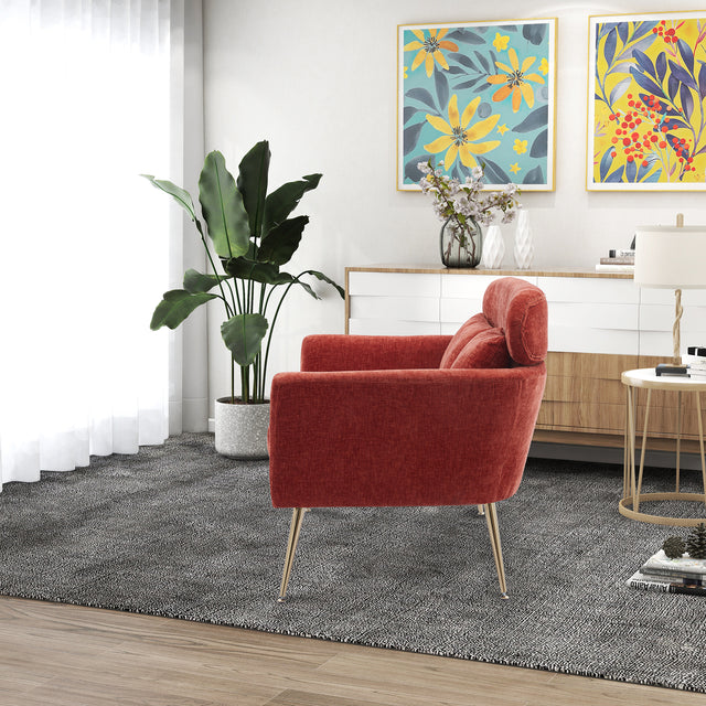 51"W Modern Chenille Loveseat Small Sofa Small Mini Room Couch Two-Seater Sofa With 2 Throw Pillows Gold Metal Legs for Small Space Office Studio Apartment Bedroom, Terracotta Chenille