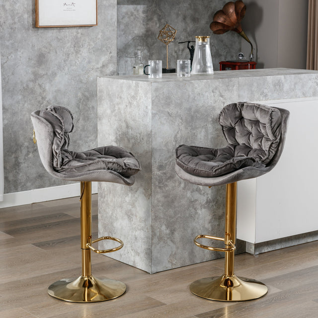 A&A Furniture,Swivel Bar Stools Set of 2, Velvet Counter Height Adjustable Barstools, Dining Bar Chairs Upholstered Modern Bar Stool for Kitchen Island, Cafe, Bar Counter, Dining Room(Gray)