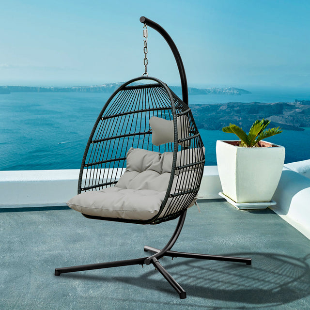 Patio Rattan Four Corners Single Hanging Egg Chair patio outdoor