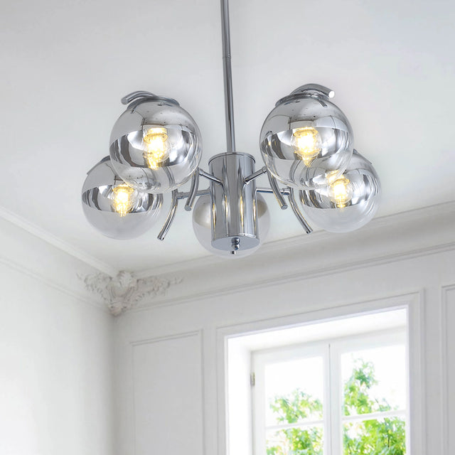 Modern American chandelier-silver iron glass lampshade -6 bulbs -E26 lamp holder