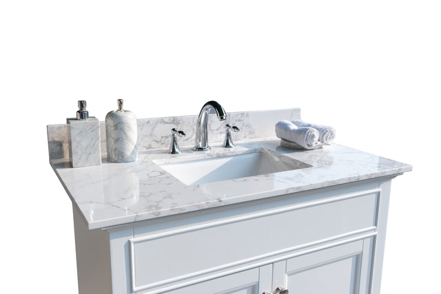 Montary 37inch bathroom vanity top stone carrara white new style tops with rectangle undermount ceramic sink and back splash with 3 faucet hole for bathrom cabinet