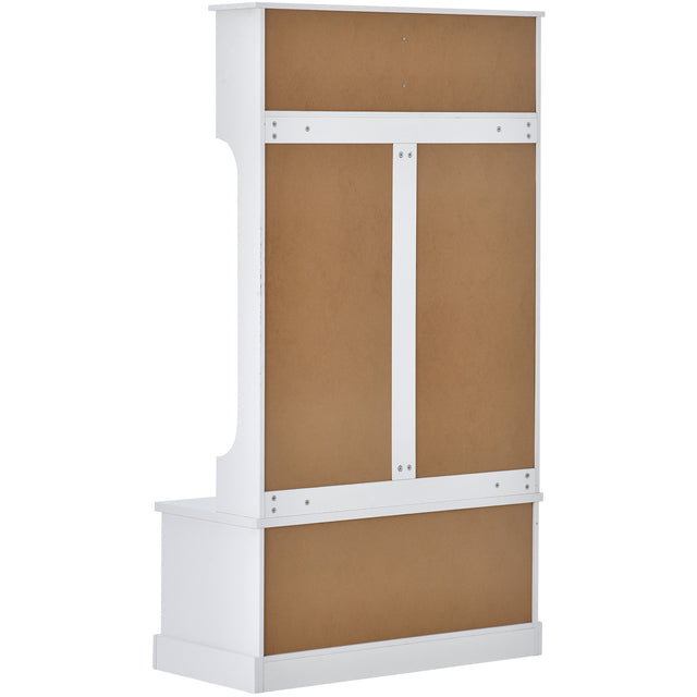 ON-TREND Hall Tree with 4 Hooks, Coat Hanger, Entryway Bench, Storage Bench, 3-in-1 Design, for Livingroom, Hallway (white)