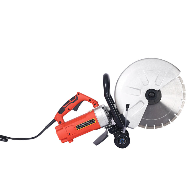 Electric 14" Cut Off Saw Wet/Dry Concrete Saw Cutter Guide Roller with Water Line Attachment 3000w with blade