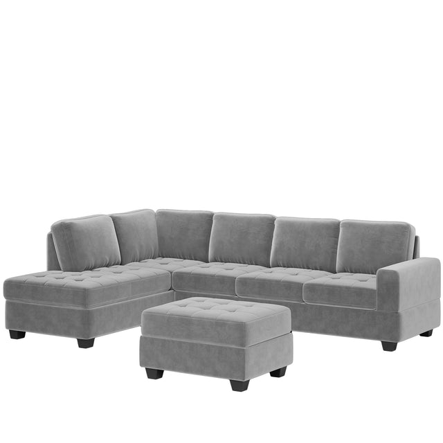 Orisfur. Modern Sectional Sofa with Reversible Chaise, L Shaped Couch Set with Storage Ottoman and Two Cup Holders for Living Room