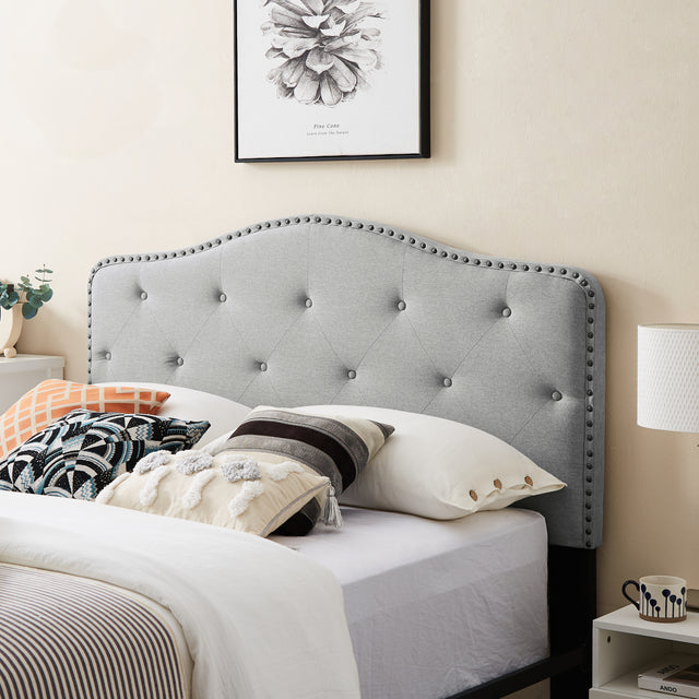 B113 Full bed, Beautiful headboard with buttons Strong iron frame with high temperature paint