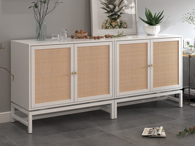 Natural rattan 2 door cabinet, with 1 Adjustable Inner Shelves, rattan, Accent Storage Cabinet