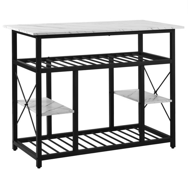 TOPMAX Multifunctional Counter Height Kitchen Dining Room Prep Table Kitchen Island, Kitchen Rack with Large Worktop, Console Side Table for Living Room, Faux Marble Tabletop