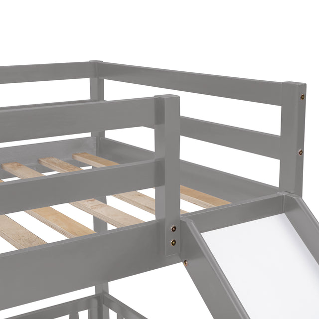 Twin Over Twin Bunk Bed with Slide and Ladder, Gray(Old SKU:LP000009AAE)