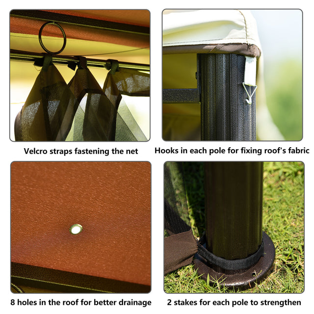 TOPMAX 9.8Ft. Wx9.8Ft.L Outdoor Iron Vented Dome Top Patio Gazebo with Netting for Backyard, Poolside and Deck, Brown