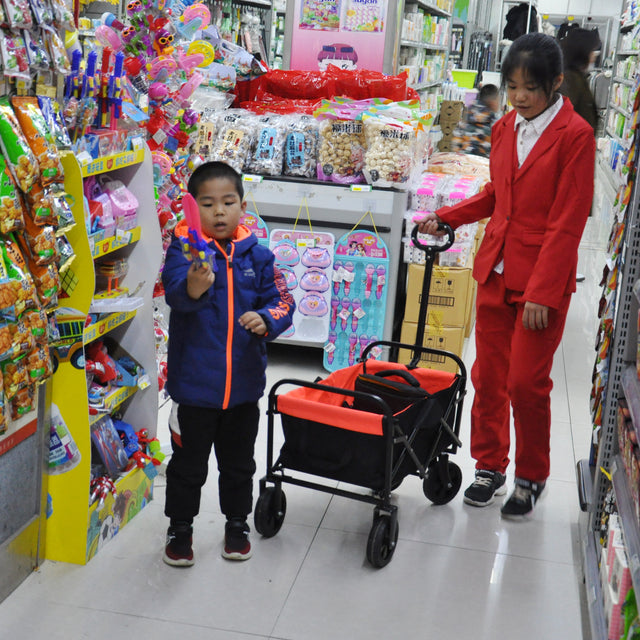 Folding Wagon Garden Shopping Beach Cart (black+yellow)
