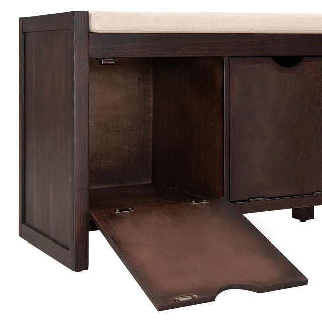 TREXM Storage Bench with Removable Cushion and 3 Flip Lock Storage Cubbies for Living Room, Entryway (Espresso)