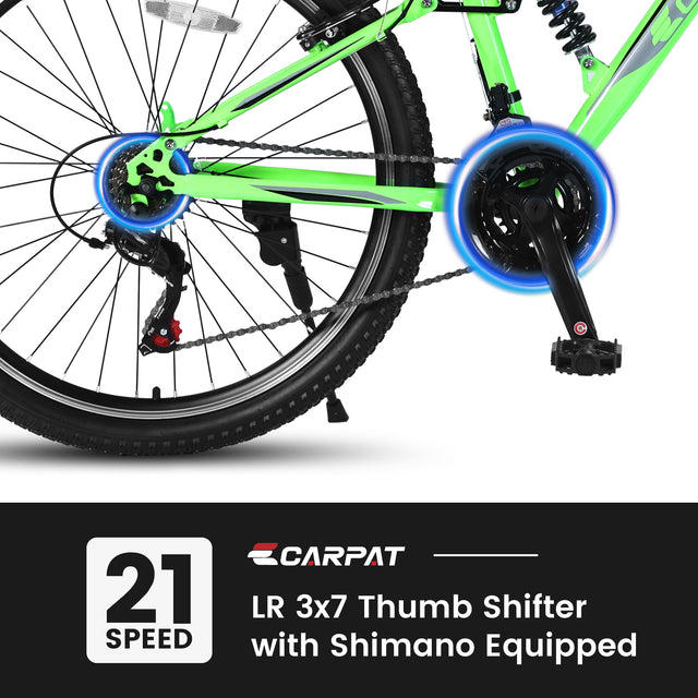 S26206 26" 21-Speed Bicycle for Adult, Front and rear shock absorption, Camping Bicycle, Height Adjustable ,Mountain Bicycle for Roadways, Mountains bike