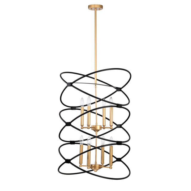 【Video】Transitional Gold/Matte Black Metal Chandelier Fixture,8 lights ,2-Tier-Candle Ceiling Light for Living Room, Bedroom, Dining Room,Dimmable,E12,W23.6*H55