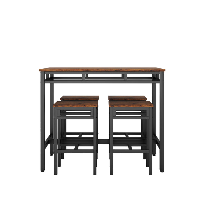 Bar table set 5PC Dinging table set with high stools, structural strengthening, industrial style. Rustic Brown, 43.31'' L x 23.62'' W x 35.43'' H.