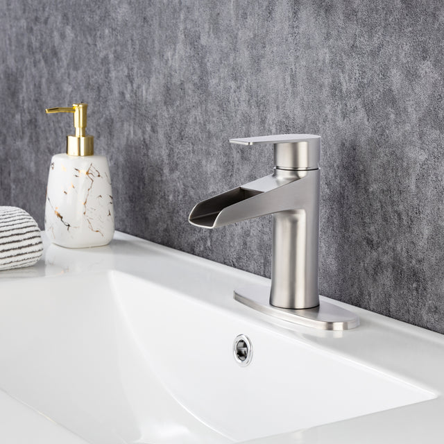 Waterfall Bathroom Faucet Bathroom Faucet with Pop Up Drain Single Handle One Hole or Three Holes Vanity Faucet Farmhouse RV Bathroom Vessel Basin Faucet Deck Mount