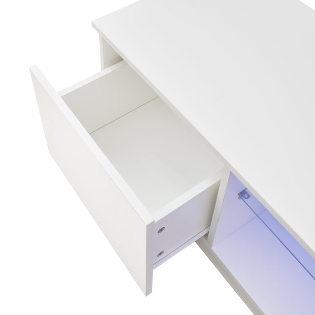 TV Cabinet Wholesale, White TV Stand with Lights, Modern LED TV Cabinet with Storage Drawers, Living Room Entertainment Center Media Console Table