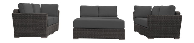 6 Piece Rattan Sectional Seating Group with Cushions (Color:DARK BROWN)