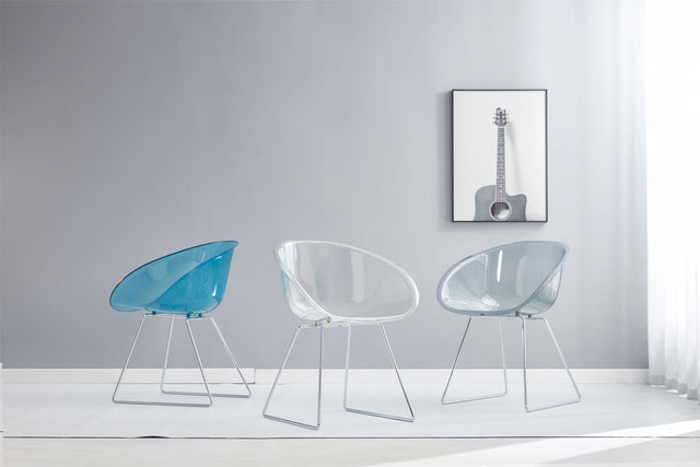 Transparent Semicircle Side Chair, Dinning Chair, 2 pc per set