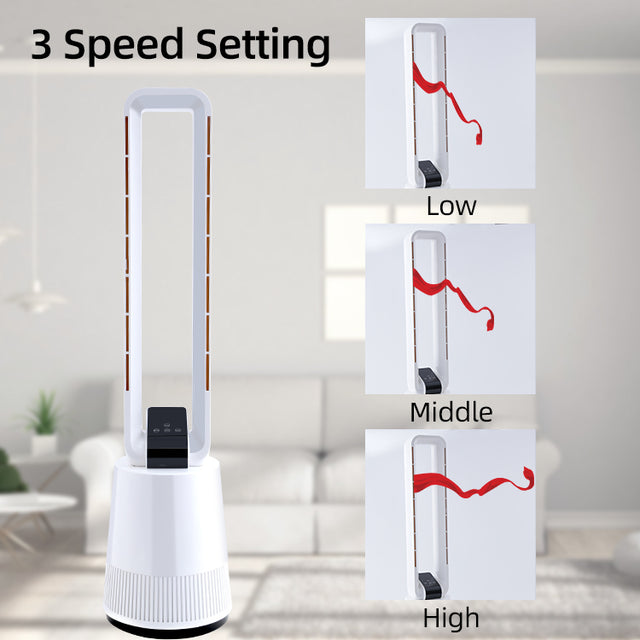 Simple Deluxe 38 inch Tower Fan, 3 Speeds & 15 Hours Timer, 45 ° Oscillating Bladeless Fan, with Remote Control, Air Circulator Fan for Room, White