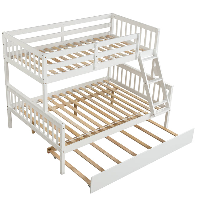 Twin Over Full Bunk Bed with Trundle, Convertible into 2 Beds, the Bunk Bed with Ladder and Safety Rails for Kids, Teens, Adults, White (Old Sku:W504S00030)
