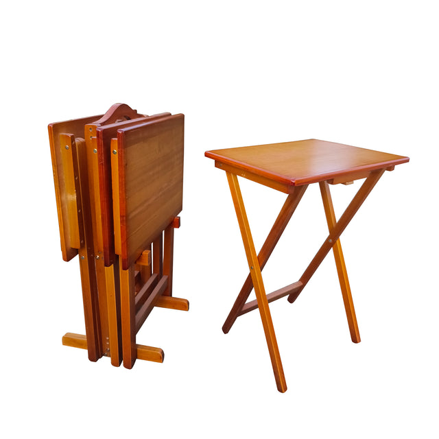 Folding Trays with Storage Rack,Snack Table - Set of 4,honey