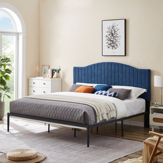 B111 King bed Beautiful line stripe cushion headboard Strong iron frame with high temperature paint