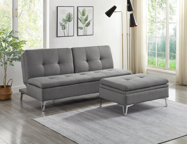 Casual Style Storage Ottoman 1pc Gray Color Fabric Upholstered Metal Legs Living Room Furniture