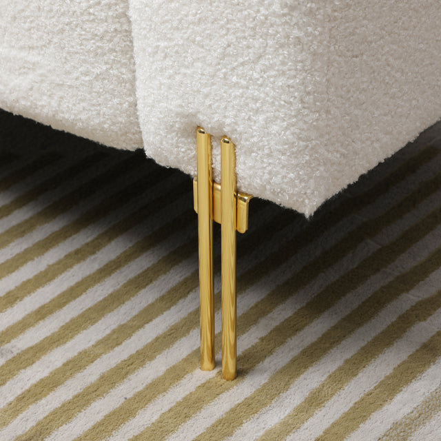 53.2” Width Modern End of Bed Bench Sherpa Fabric Upholstered 2 Seater Sofa Couch Entryway Ottoman Bench Fuzzy Sofa Stool Footrest Window Bench with Gold Metal Legs for Bedroom Living Room,Beige