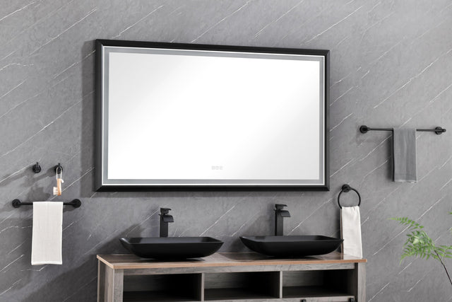 60in. W x 36in. H Oversized Rectangular Black Framed LED Mirror Anti-Fog Dimmable Wall Mount Bathroom Vanity Mirror Wall Mirror Kit For Gym And Dance Studio 36X 60