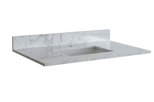 Montary 31"x 22" bathroom stone vanity top Carrara jade engineered marble color with undermount ceramic sink and single faucet hole with backsplash