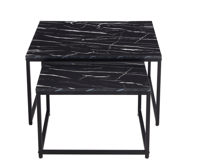 Modern Nesting Coffee Tables Set, Marble Black, 2pc, 31.5''L 31.5''W 17.72''H