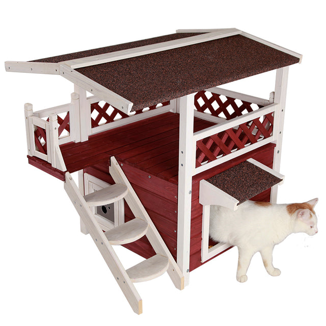 Cat House for Outdoor Cats Weatherproof with Escape Door