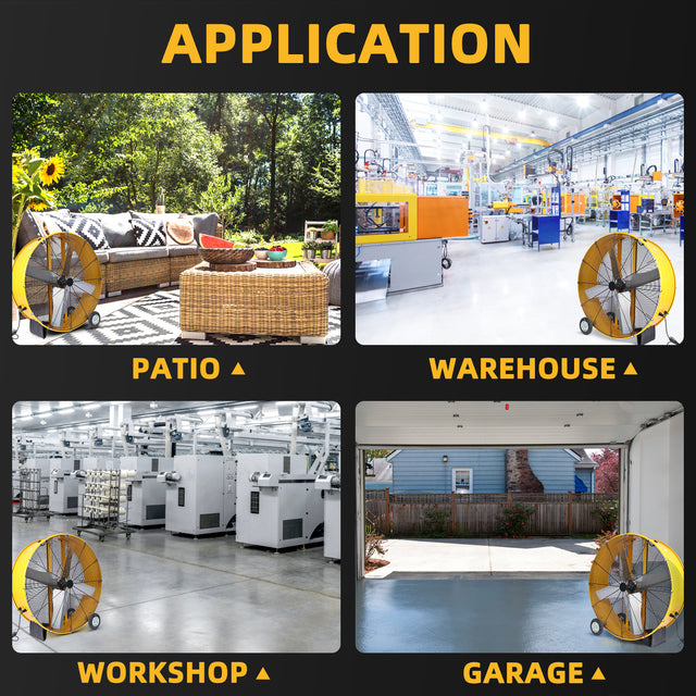 42 Inch Heavy Duty Metal Industrial Drum Fan, 2 Speed Air Circulation for Warehouse, Greenhouse, Workshop, Patio, Factory and Basement - High Velocity , Yellow