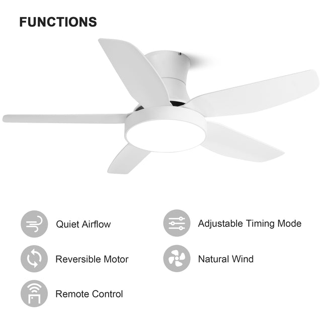 Indoor Low Profile Ceiling Fan with LED Light and Remote Control,Ultra Quiet Flush Mount Fan with 6 Speed DC Motor and Energy Efficient Light with 3 Color, 46 Inch, Fresh White Finish