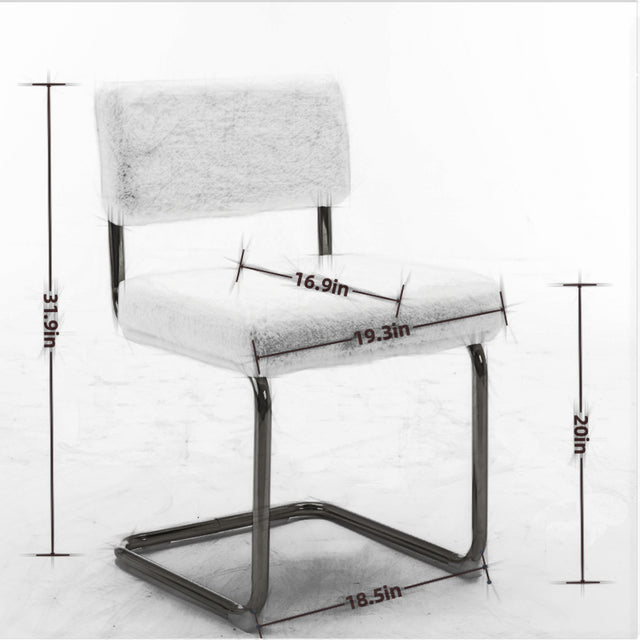 A&A Furniture,Modern Dining Chairs with Artificial Rabbit Hair,Gold Metal Base, Accent Armless Kitchen Chairs with Channel Tufting, Upholstered Fake Fur Fabric Side Chairs, Set of 2, White