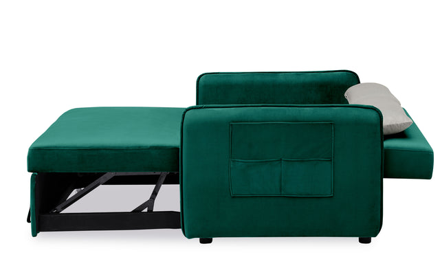 2120 Sofa Pull Out Bed Included Two Pillows 54" Green Velvet Sofa for Small Spaces