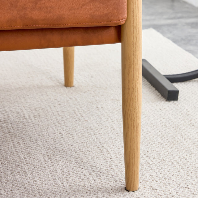 PU Leather Accent Arm Chair Mid Century Modern Upholstered Armchair with Imitation solid wood color Metal Frame Extra-Thick Padded Backrest and Seat Cushion Sofa Chairs for Living Room