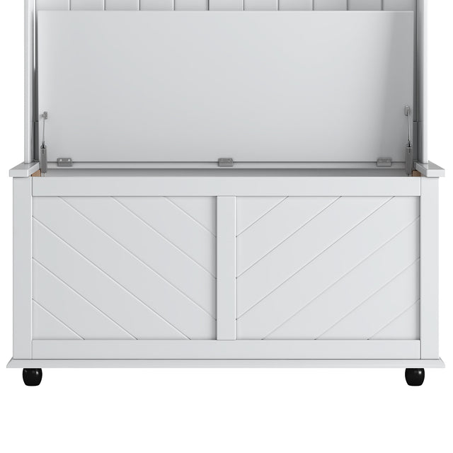 U-Can Hall Tree with 4 Hooks , Coat Hanger, Entryway Bench, Storage Bench, 3-in-1 Design, 40INCH, for Entrance, Hallway (White)