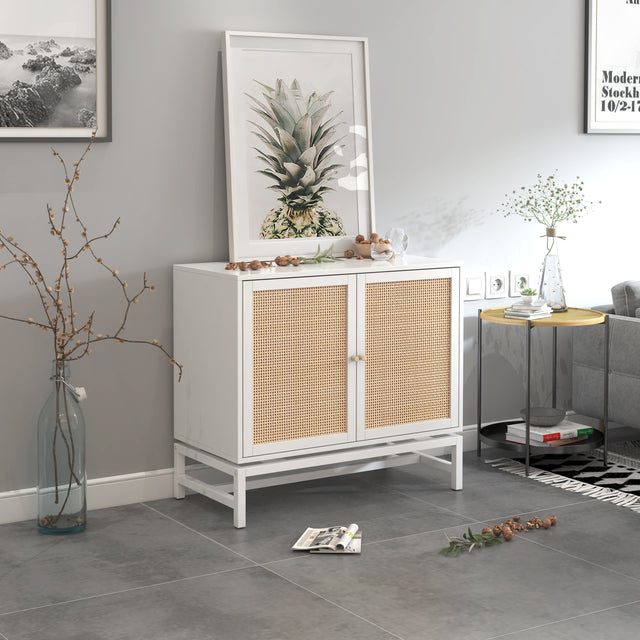 Natural rattan 2 door cabinet, with 1 Adjustable Inner Shelves, rattan, Accent Storage Cabinet